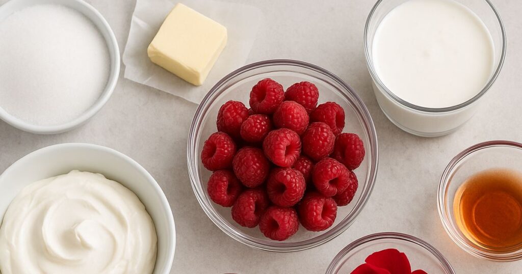 Ingredientes para la Receta de Mousse de Frambuesa y Rosa