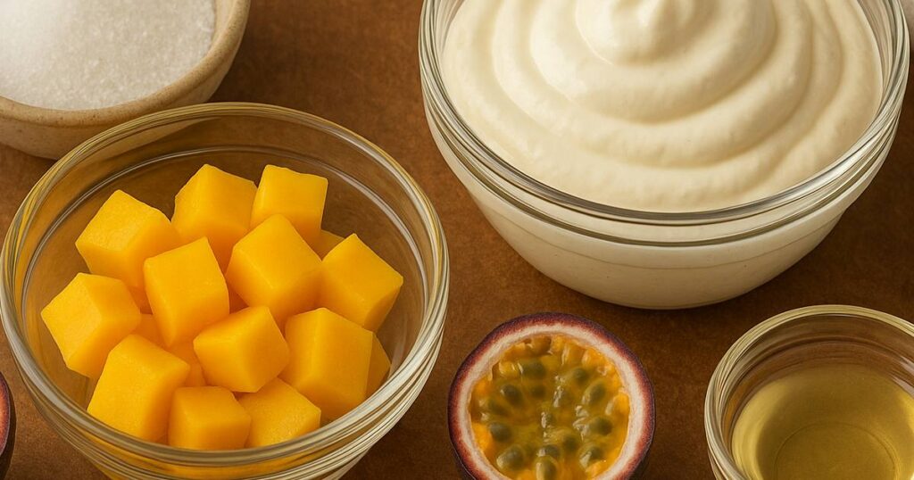 Ingrédients pour la Mousse Mangue et Fruit de la Passion