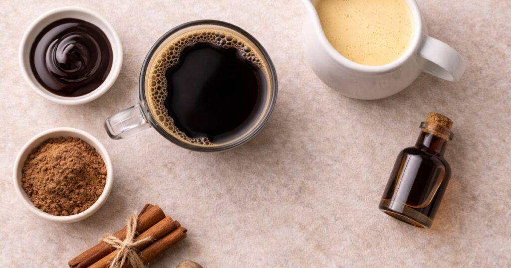 Ingredients for a Mocha Eggnog Latte - FG