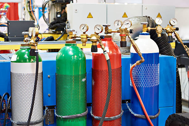 Metal gas cylinders with pressure gauges for welding